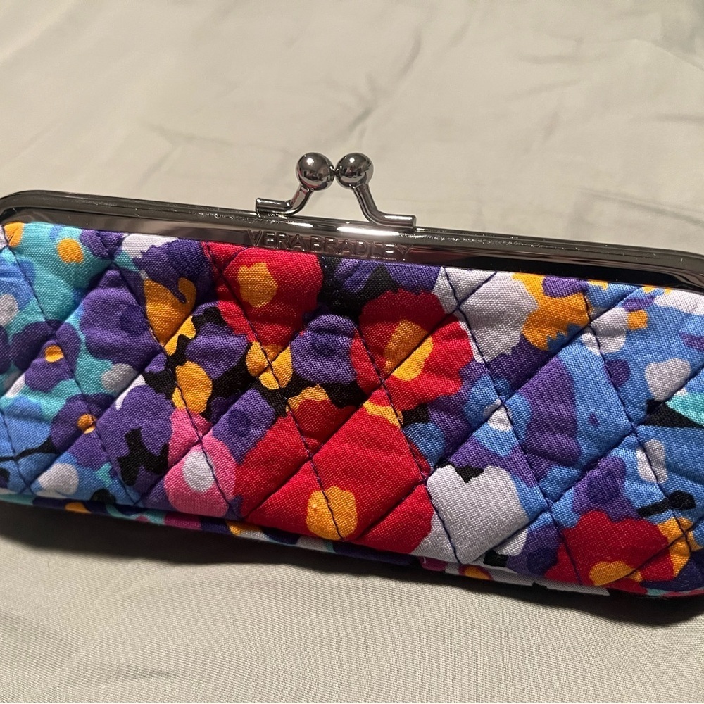 Vera Bradley Quilted Red and Purple Wristlet with Geometric Design
